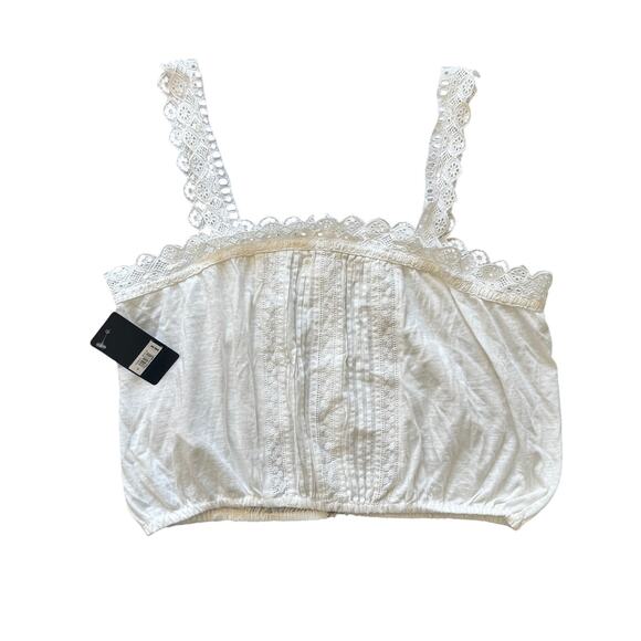 Lucky Brand Women's Mixed Media Pleated Bubble Tank Top White Size Small - Picture 8 of 13